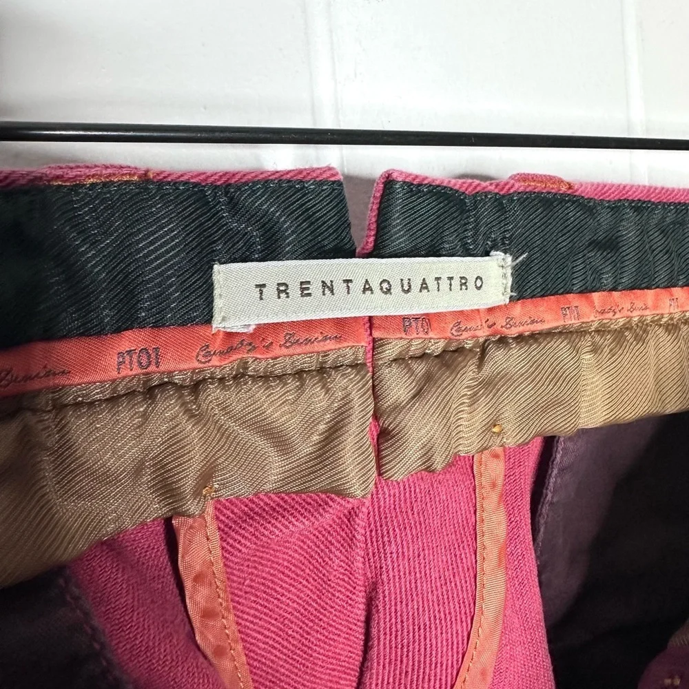 PT01 Carnaby’s Denim Red Pink Trentaquattro Button Fly Chino Pants Trousers - Picture 6 of 12